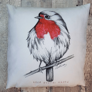 Robin Cushion by Sarah Rowley - roanokeart.co.uk